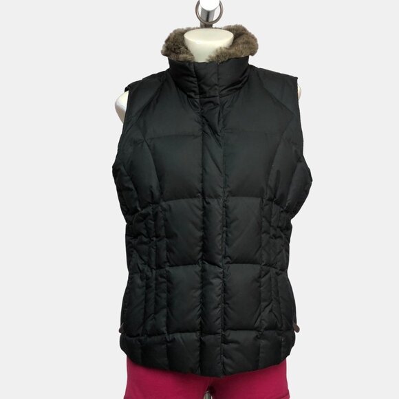 EDDIE Bauer Quilted Goose Down Vest With Fur Collar Size Medium - Picture 2 of 12